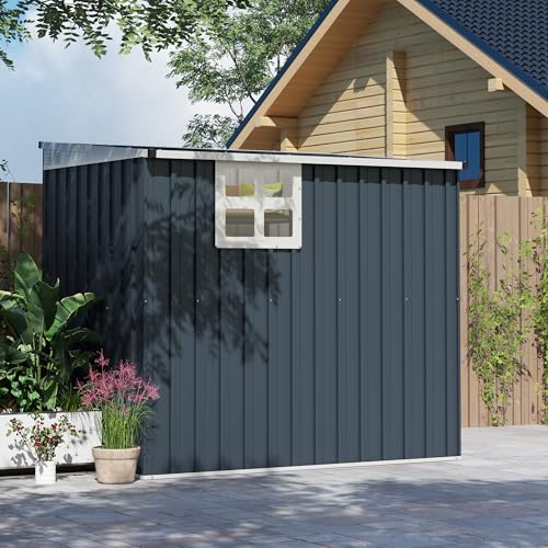 Outsunny 4 x 6ft Outdoor Garden Storage Shed, Metal Shed with Window, 2 Vents and Lockable Door for Garden, Patio, Dark Grey - Image 8
