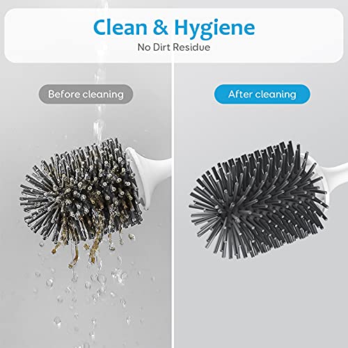Image of Silicone Toilet Brush and Holder, Bathroom Toilet Bowl Cleaner Brush with No Scratch TPR Soft Bristles, Vented Holder and Anti-Slip Handle, Wall Mount /Freestanding, Grey