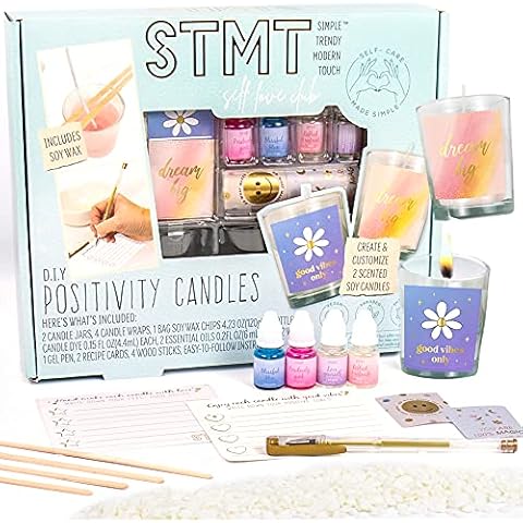 STMT Self-Love Club D.I.Y Positivity Candles, DIY Candle Kit Soy Wax, Create 2 Scented Soy Candles, Includes Soy Wax Chips, Wicks, Essential Oil, Stickers, Candle Wraps & More, Multi Cover