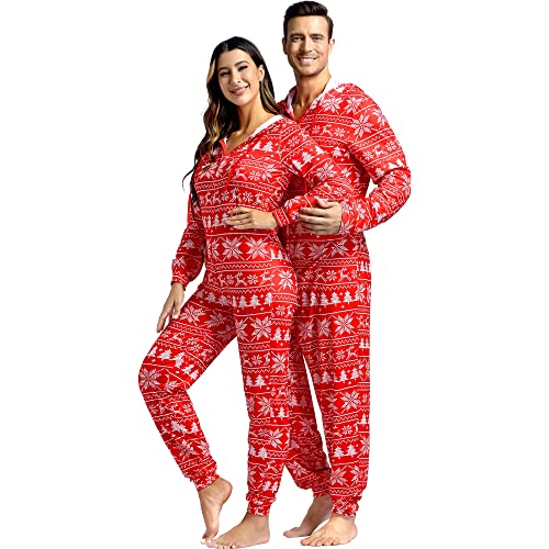 frawirshau Christmas Onesie Adult Christmas Pajamas for Family Onesies for Christmas Onesie Adult Men Red M2