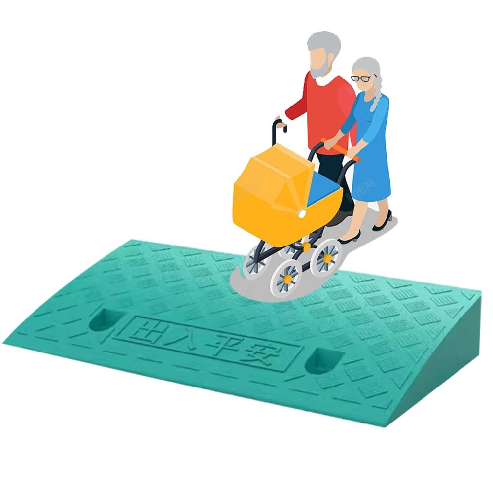 Rampa de Acceso para sillas de Ruedas, Puertas y Scooters, de Goma Antideslizante, de 11 a 19 cm de Altura, Capacidad de Carga de 1000 kg (Verde, 13 cm de Altura)