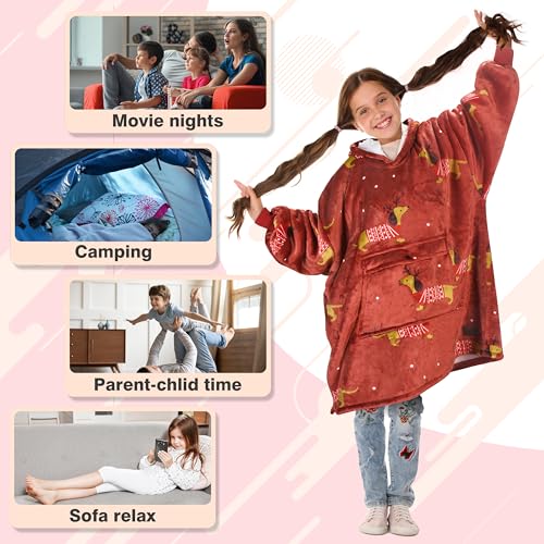 image for Catalonia Xmas Dachshund Blanket Hoodie for Kids, Oversized Wearable S
