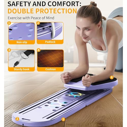 Tavola Pilates Reformer 6 in 1, Pieghevole, con Fasce di Resistenza, tavola Addominale Senza Assistenza, Supporto per Gomiti, Attrezzatura per Allenamento in Palestra a casa