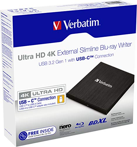 Verbatim Externer Slimline Bluray Writer mit USB 3.2-Kabel, externer DVD und Bluray Brenner, ideal für Notebooks und Computer ohne Laufwerk, Bluray Player & DVD Drive für Wiedergabe in Ultra HD 4K – Bild 7