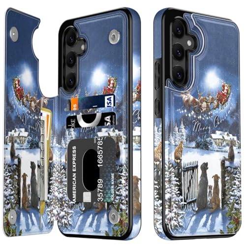 LETO Christmas Wallet Phone Case for Samsung Galaxy S24 - Flip Folio Leather Kickstand - Credit Card Holder - Shockproof Protective Cover for Women and Girls - Santa Claus Sleigh by LETO - Used condition - US$5.63