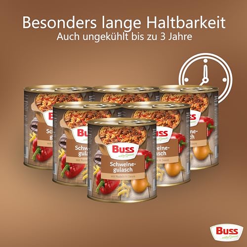 Buss Rustikale Gerichte - Gulasch vom Schwein,6x800g | Mit Nudeln und Paprika - Lang haltbare Fertiggerichte zum schnellen Aufwärmen in Mikrowelle & Top – Bild 6