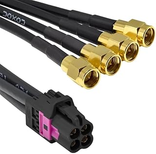 GXMRHWY Mini Fakra A Type Jack 4 in 1 Black A Code to SMA Plug Male 4 Ports Universal Vehicle Car Coaxial Cable Assembly Customize 50cm（Compatible with Rosenberger）