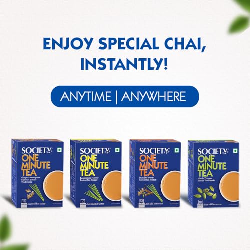Image of Society One Minute Tea | Ginger Lemongrass Flavour | Made with Lemongrass & Ginger | Flavoured Instant Tea | 14g X 10 Sachets (140g) | Pack of 1