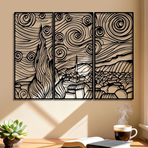 Slickss Starry Night Wall Art Metal,Black Van Gogh Wall Decor-Modern