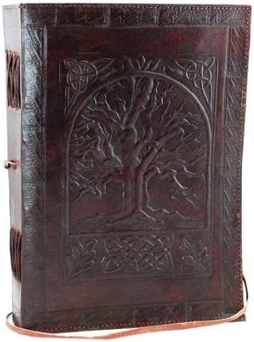 Handmade Leather Journal with Blank Pages - Perfect for Writing, Drawing, Sketching - Vintage Look - Ideal Gift for Men or Women 7X5 Inch 200 Pages (Tree of Life)