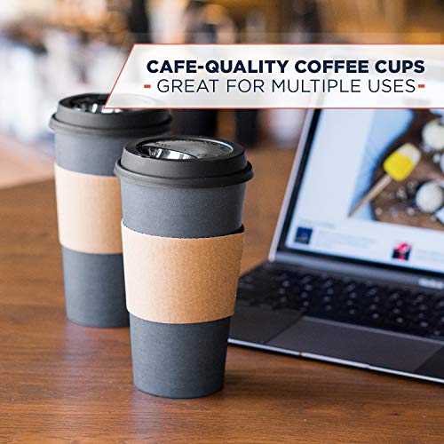 Glowcoast Disposable Coffee Cups With Lids - 20 oz To Go Coffee Cup With Lid (80 Set). Large Togo Travel Paper Hot Cups With Sleeves. Insulated For Hot and Cold Beverage Drinks (Dusk Grey)