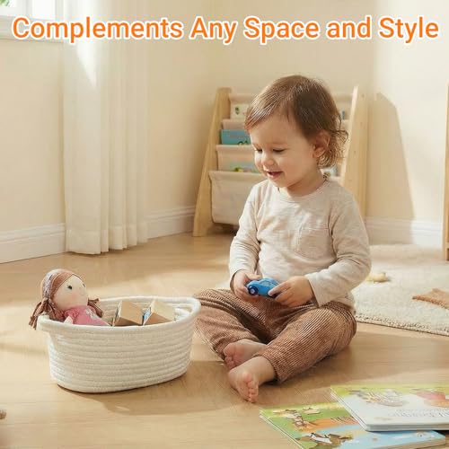 Kievano Geschenkkorb Leer aus Baumwollseil, Geflochtener Korb für Geschenke mit Geschenktüte & Schleife, Präsentkorb Leer für Weihnachten, Geburtstag, Hochzeit, Babyparty – Weiß – 30×20×12 cm