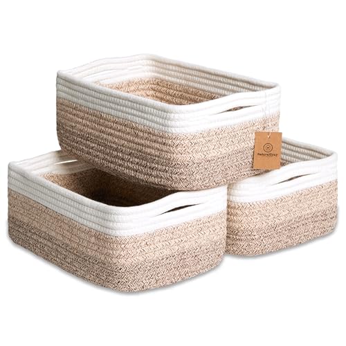 Image of NaturalCozy 11.8"x8"x4.5” Storage Baskets for Shelves 3 Pack | Cotton Rope Woven Small Baskets for Organizing | Small Storage Bins for Nursery, Bathroom, Closet, Cube Shelf, Decorative, Gift Basket
