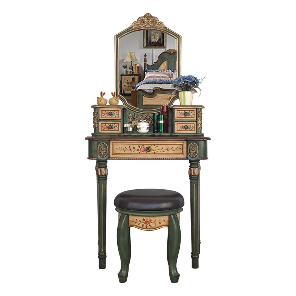 TEESONG Bedroom Dressing Tables Vanity Desk Set Wooden Dresser Ladies with Drawers and Stools Bedroom Small Apartment Makeup Vanity Dressing Table(B)