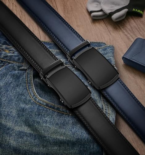 Image of BULLIANT Men's 2-Pack Ratchet Leather Belt Trimmable 1 3 /8 inch-Gift Boxed