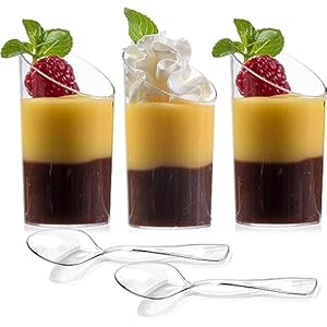 zappy 500 Elegant Clear Cylinder Mini Dessert Appetizer Cup 2.5 oz With Dessert Spoons Plastic Tasting/Sample Shot Glasses Parfait Glass/Souffle Jello Tumbler (500 Ct)