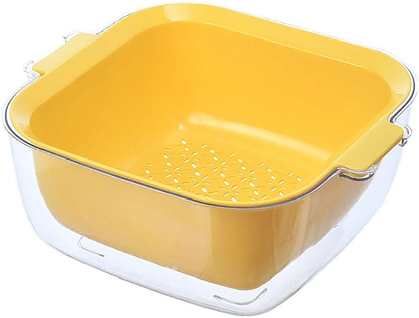 Colander 2 in 1 Kitchen Colander Strainer Bowl Plastic Double Drain Basket Bowl Detachable Storage Basket for Washing Fruit Vegetable Colanders/Strainer (Color : Green) (Yellow)