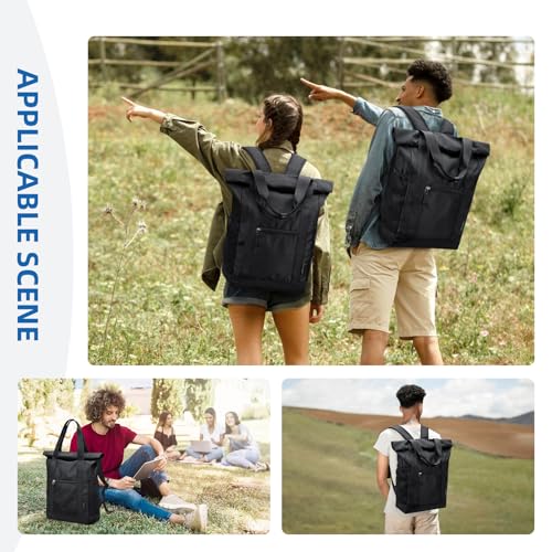 GOLF QUALITY Rolltop Rucksack Damen Herren, Rucksack Tasche 2 in 1 Damen Foldable Handtasche Leichtgewicht Casual Schultertasche Nylon Reiserucksack Arbeit Wander,22L Schwarz