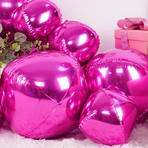 Image of 12PCS Hot Pink Round Foil Balloons 22 inch 15 inch 10 inch Large Mylar Balloons | Metallic Magenta 4D Ball Balloons for Birthday Party, Graduation, Wedding, Christmas, New Year, Disco Prom Party Decorations