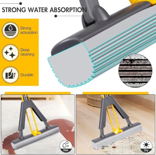 Image of Zorzel Floor Roller Mop, PVA Sponge Mop with Adjustable Handle, Highly Absorbent Cleaning Tool (for Hardwood, Tile, Marble), Ideal for Bedroom and Study Room