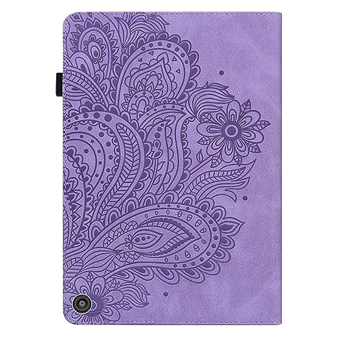 UUcovers All-New 10.1\" Kindle Fire HD 10 Case (Only Compatible with 11th Generation, 2021 Release) and Fire HD 10 Plus with Pencil Holder Folio Stand Embossed PU Leather Cover, Purple Peacock Flower - Thumbnail 7