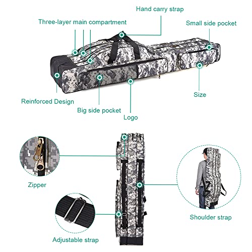 doorslay Fishing Bag Portable Folding Fishing Tackle Storage Bags Oxford Fishing Rod Case Fishing Pole Bag Carry Organizer Outdoor Waterproof for Fishing Camping Hiking Traveling - Image 2
