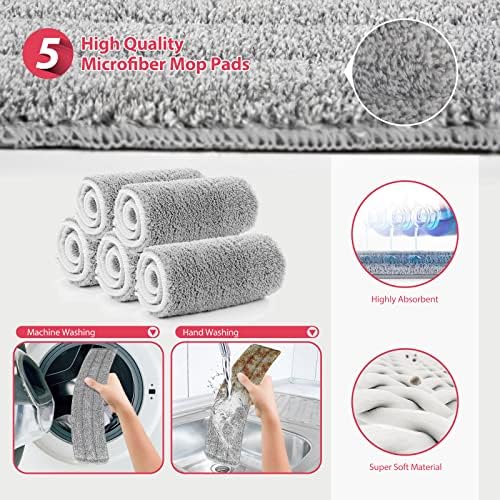 Myiosus Floor Mop, 60cm Professional Large Flat Mops for Laminate, Tile, Hardwood Floor Cleaning, Microfibre Dust Mop with 5 Reusable Pads & 137cm Long Handle and Aluminum Plate
