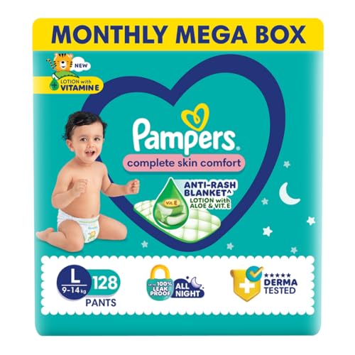 Pampers Complete Skin Comfort | Pant Style Diaper Large, 128 Count| Anti Rash with 100% protection from leakage upto 12 hrs Pampers Complete Skin Comfort | Pant Style Diaper Large, 128 Count| Anti Rash with 100% protection from leakage upto 12 hrs