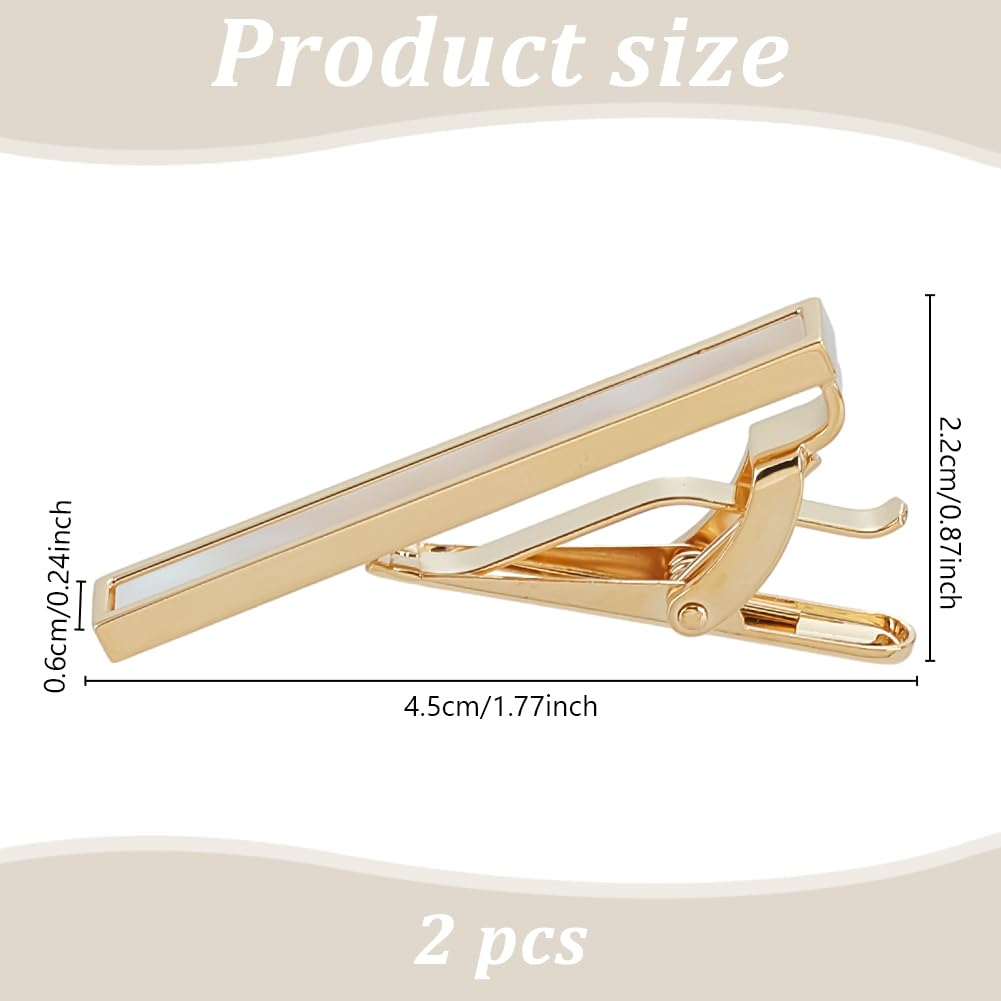 WEBEEDY 2 Pcs Mother of Pearl K Gold Tie Clips for Men, Brass Tie Holder Clip Pin Tie Bar for Gentleman Suit and Tie, Wedding Decoration, Business Activities, Anniversary Date Night Gifts