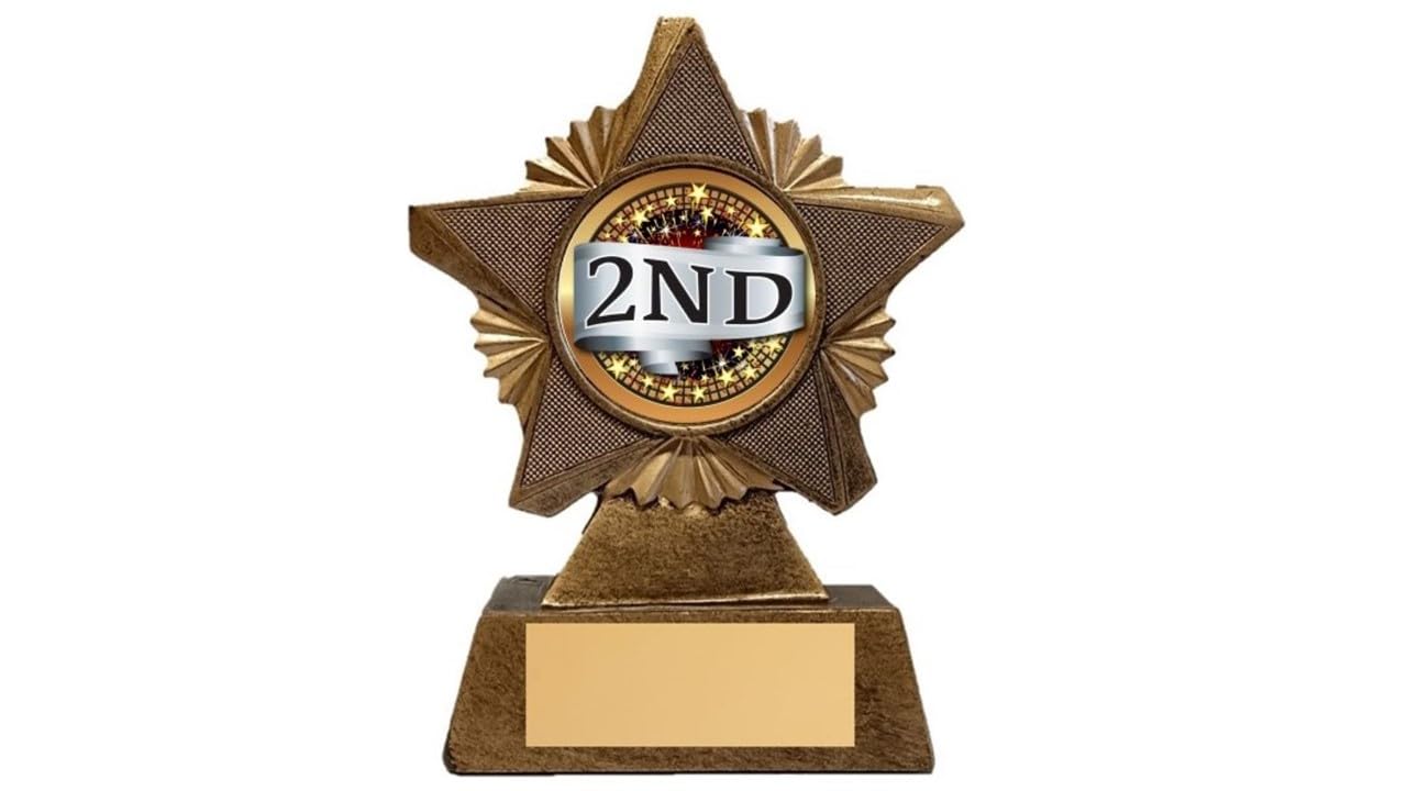 2nd Place Trophy Award Premier Star Antique Gold 150mm Heavy Resin Runner Up Free Engraving -troshow2-AA