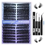 Pre-made Cat Eye Lash Extension Kit Lash Clusters Kit 9-16mm Wispy Cluster Eyelash Extension Kit 80D+100D Individual Eyelashes with Lash Bond and Seal, Lash Tweezers by Geeneiya