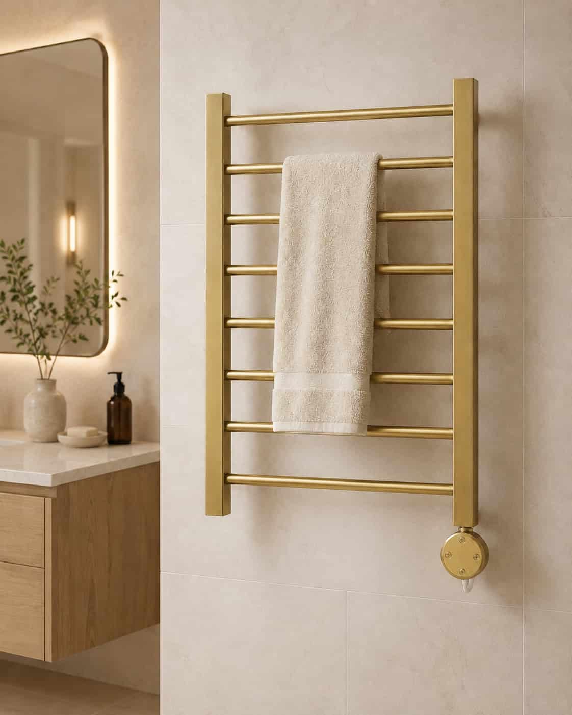 Walton 800 x 500 Straight Electric Towel Radiator – Brushed Brass