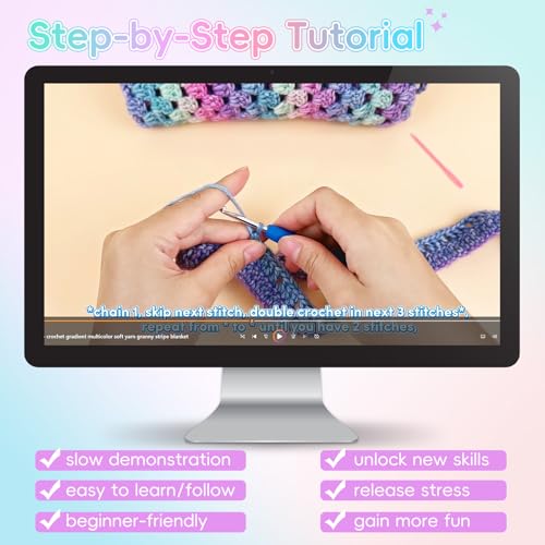 Image of Aeelike Blanket Crochet Kit for Beginners, Super Easy Crochet Blanket Kit with Soft & Colorful Gradient Yarns Detailed Video Tutorials Crocheting Accessories, Aurora Purple Gradient & Ideal Gift