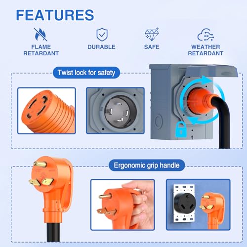 Image of Nilight RV Generator Adapter Cord NEMA TT-30P to L14-30R 30 Amp 3 to 4 Prong Generator Transfer Switch Adapter Twist Lock Female Plug Pure Copper Heavy Duty STW 10 AWG ETL Listed
