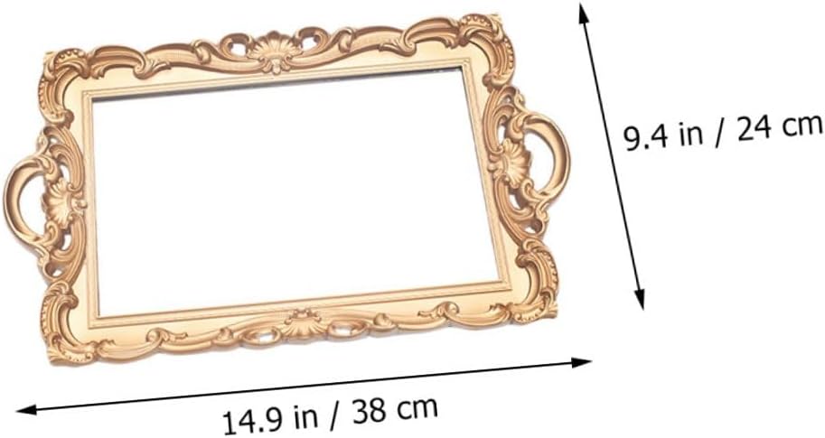 Retro Mirror Plate Makeup Tray Golden Rectangular Plastic Cosmetic Storage Organizer for Vanity, European Style Decorative Perfume and Jewelry Holder Tray for Home Décor