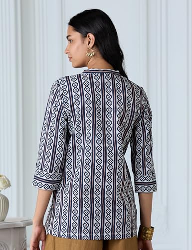 Image of Amazon Brand - Myx Women's Screen Print Straight Printed Regular Cotton Short Kurti (Available in Plus Sizes)
