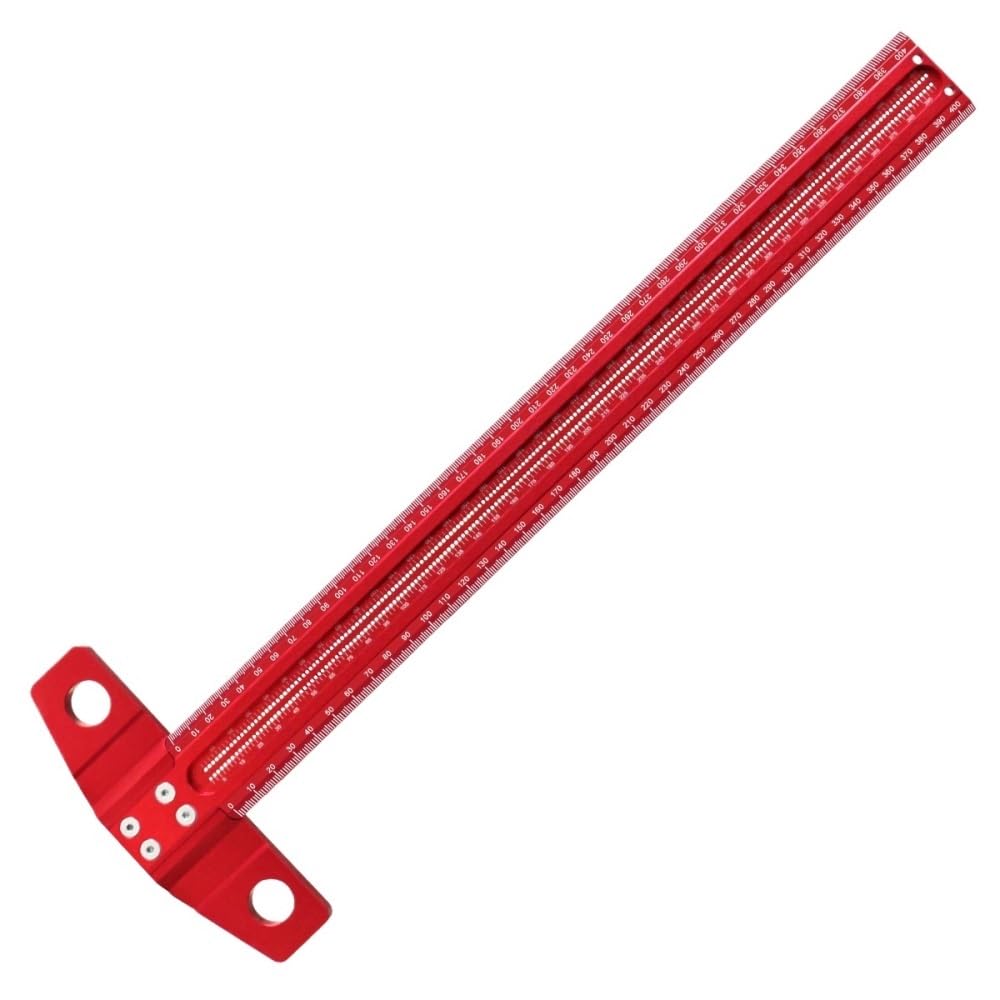 Aluminum Alloy T-Ruler, Precision Woodworking Marking Gauge with Crossed-out Hole, Scribing Measuring Tool for Carpenter(400mm)