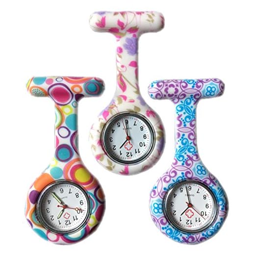 Boolavard® TM 3pcs Flowers Silicone Supervision de l'infirmière Médecin Paramédic Tunique Broche Montre Fob Medical Watch, Pack of 3