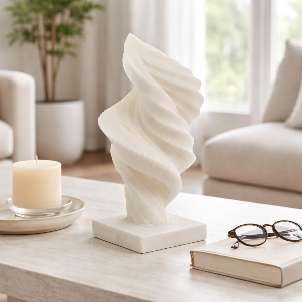 Sculptural Twisted Wave Resin Sculpture for Home Decor - Decorative Living Room Decor for Bathroom and Coffee Table Styling - Ornament Accent for Shelf, Table, or Office Desk - 15", White