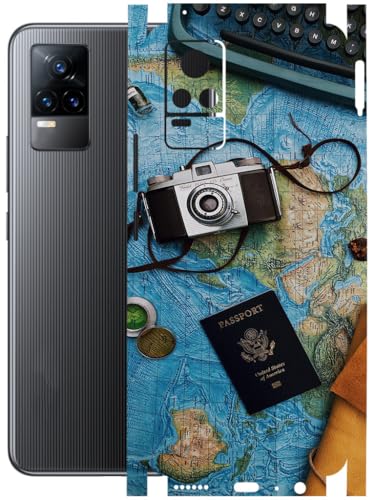 Image of AtOdds - Full Body Back Screen Guard Protector Film - Lamination Wrap Skin Sticker Compatible with VIVO Y73 | Scratchproof Matte Finish (Travel Map)