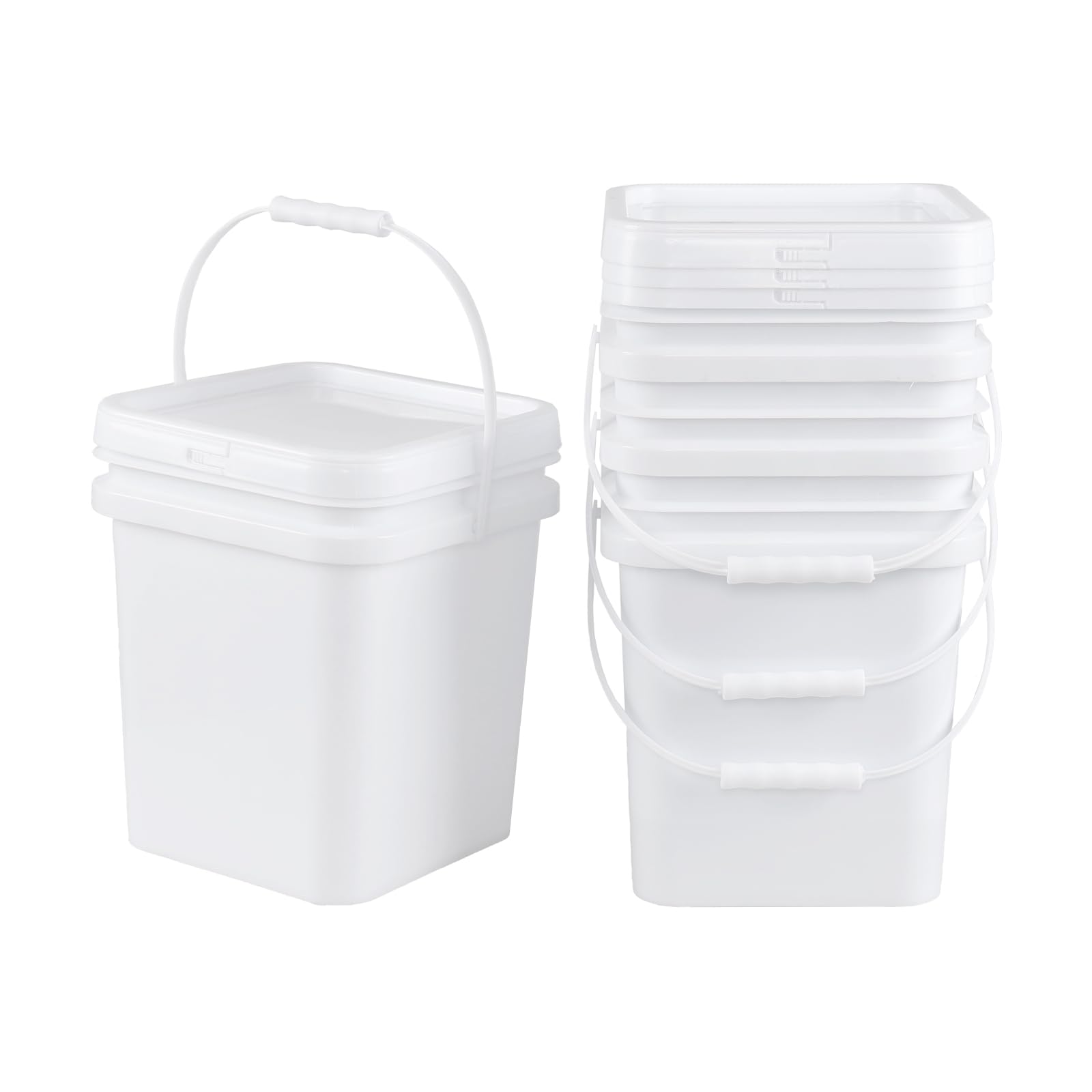 Quickquick 5 Gallon Square Bucket Pail with Lid, White Square Food Grade Bucket Pail, 4 Packs