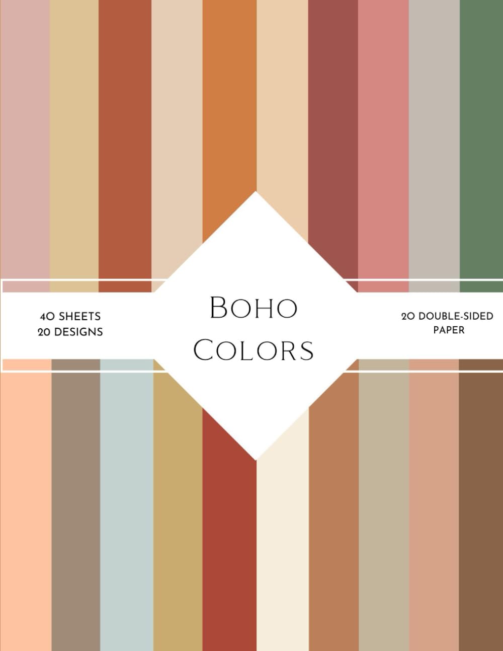 Boho Colors Scrapbook Paper: | Boho Colors Craft Paper | 8.5 x 11 inch | Boho Solid Color Themed Patterns | 40 patterned double sided sheets (20 designs) |