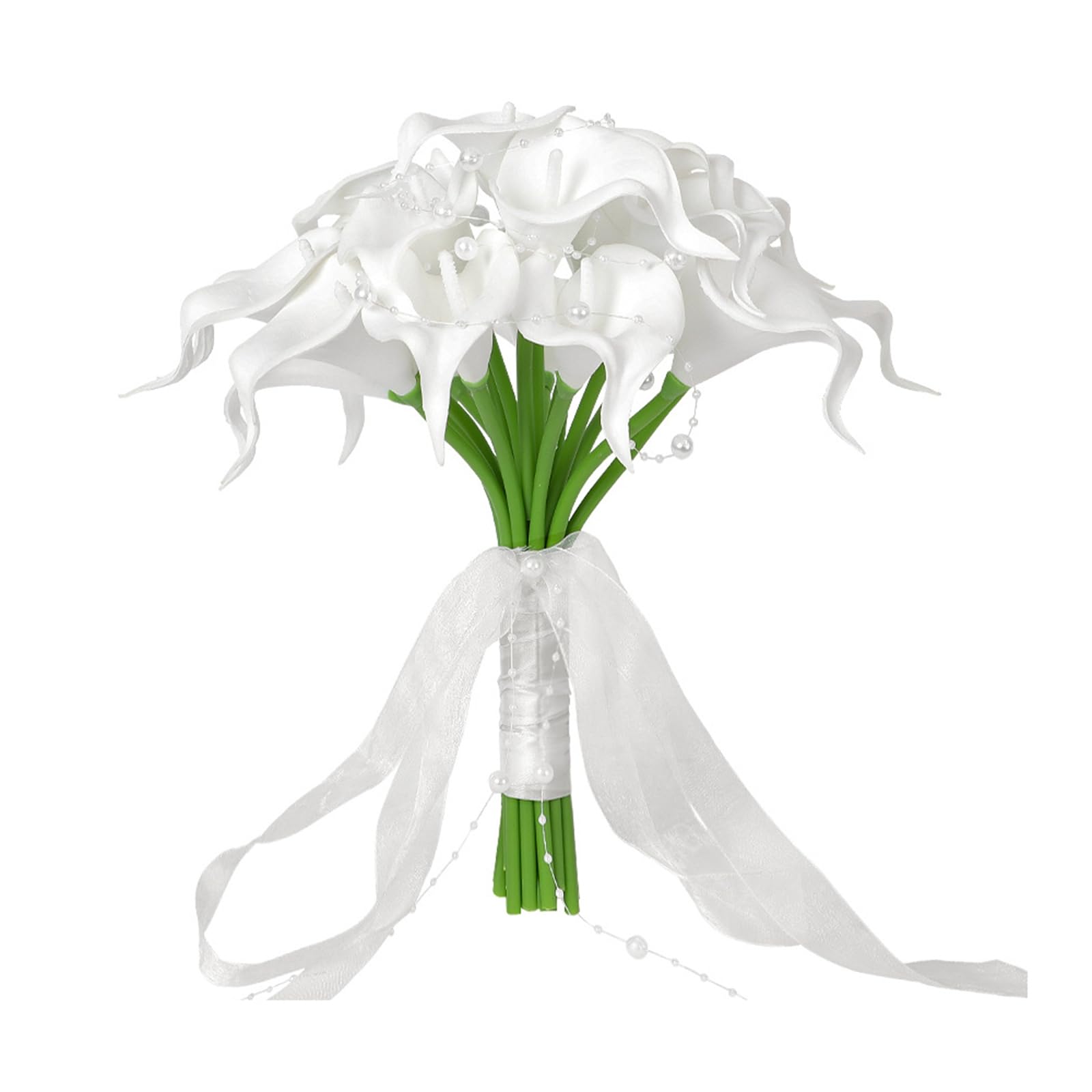ZBELLO Bridal Bouquet, Artificial Flowers Silk Wedding Bouquet, Bridal Bouquets With Pearl Accents, Lifelike Faux Calla Lilies For Brides, Bridesmaids,Wedding & Home Decor