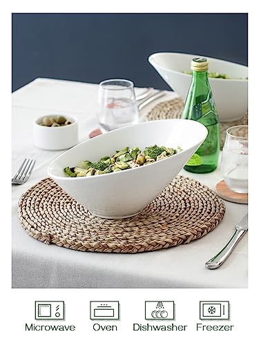 DOWAN 23 OZ Slanted Salad Bowls of 2 Packs - 9.5" Angled Serving Bowls for Salad, Fruit, Snacks - Ceramic White Bowls for Restaurant, Daily Use - Dishwasher & Microwave Safe — view 3