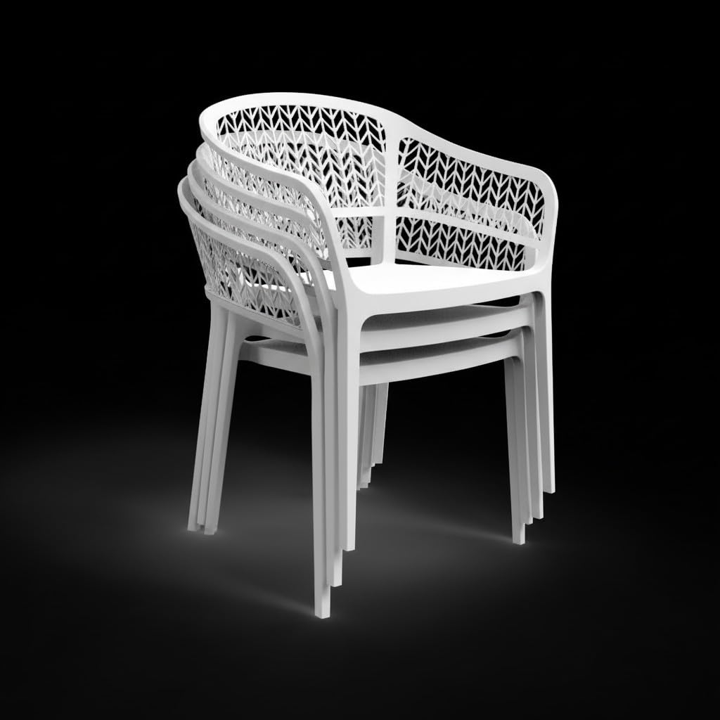 SP Berner SHAF - Pack 4 Sillas de Jardín Apilables Saona – Exterior Terraza y Balcón – Plástico Reciclado Resistente UV – Diseño Ergonómico – Fabricadas en España – Blanco