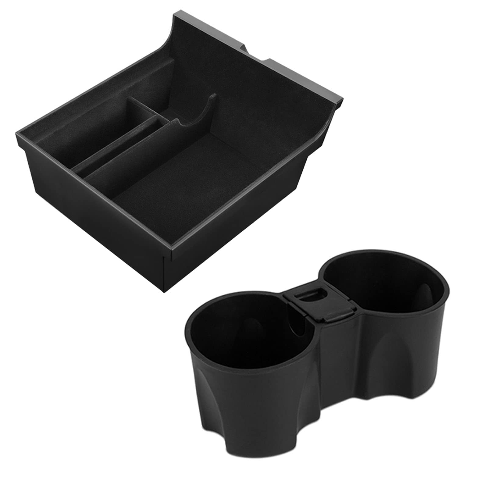 [2 Pack] Flocked Center Console Organizer Tray Storage Box for Tesla Model 3 Y 2021 2022 2023 Accessory, Silicone Center Console Cup holder Insert with Mini trash Box for 2021-2023 Tesla Model 3 Y