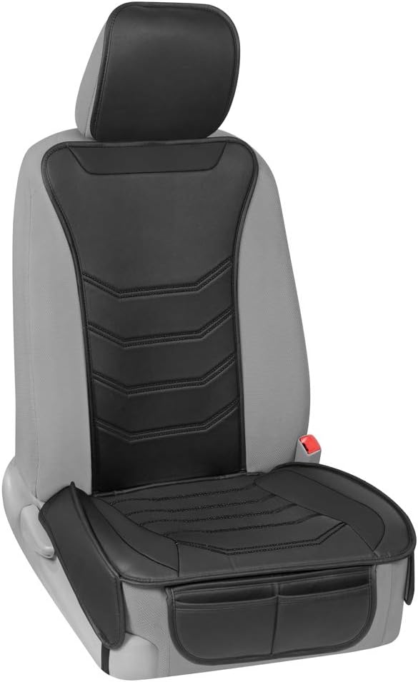 Motor Trend LuxeFit Black Seat Cover for Cars Trucks Van SUV (1 Piece), Premium Faux Leather Car Seat Cover, Easy to Install Automotive Seat Cover with Storage Pockets, Fits Most Vehicles
