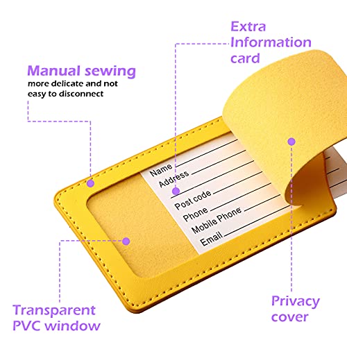 8 Pieces Pu Leather Luggage Bag Case Tags Pu Leather Name Id Labels Privacy Luggage Labels For Travel Bag Suitcase (Yellow, Pink, Blue, Brown, Purple, Watermelon Red, Orange, Black) #TOP2