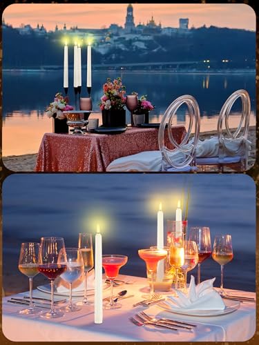Image of Funtery 48 Pcs Flameless LED Taper Candles Battery Operated Candles Bulk Realistic LED Candlesticks Flickering for Wedding Church Party Home Decor(Ivory,11 Inch,Romantic Style)