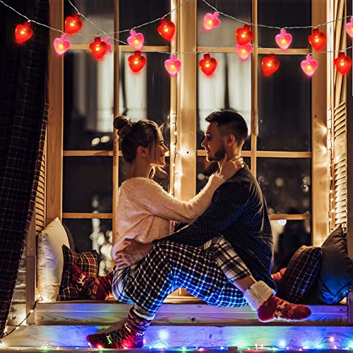 Mosoan 10Ft 30 Leds Valentine's Day Decor String Lights, 8 Light Modes Heart Lights Battery Operated, Valentines Day Decoration Lights For Bedroom Home Party Wedding Indoor Outdoor (Red Pink) #TOP5